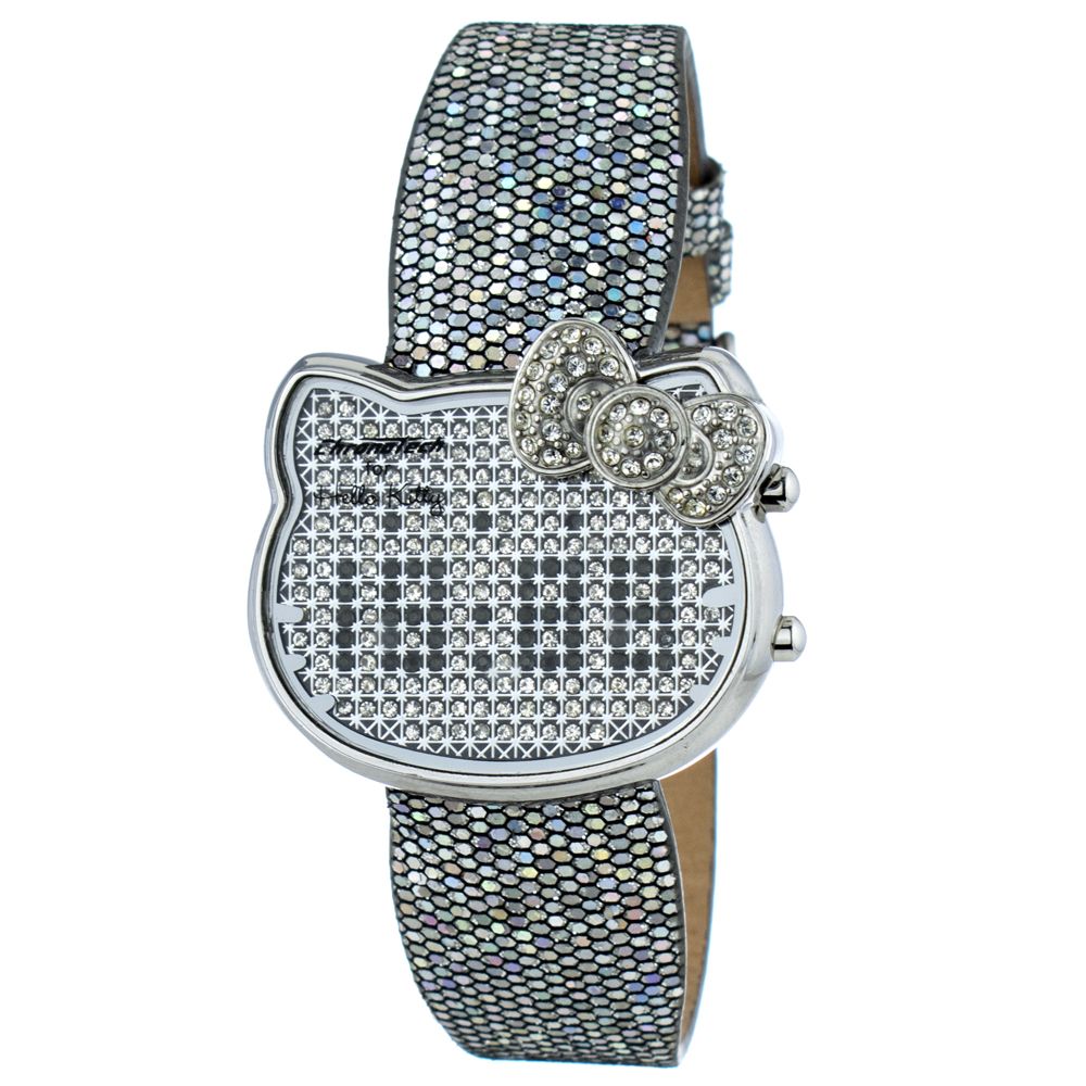 Silver Leather Digital Watch