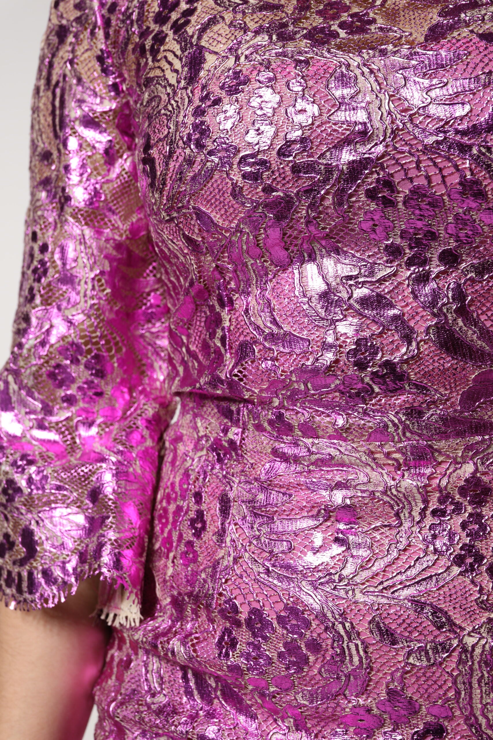 Metallic Fuchsia Floral Sheath Mini Dress