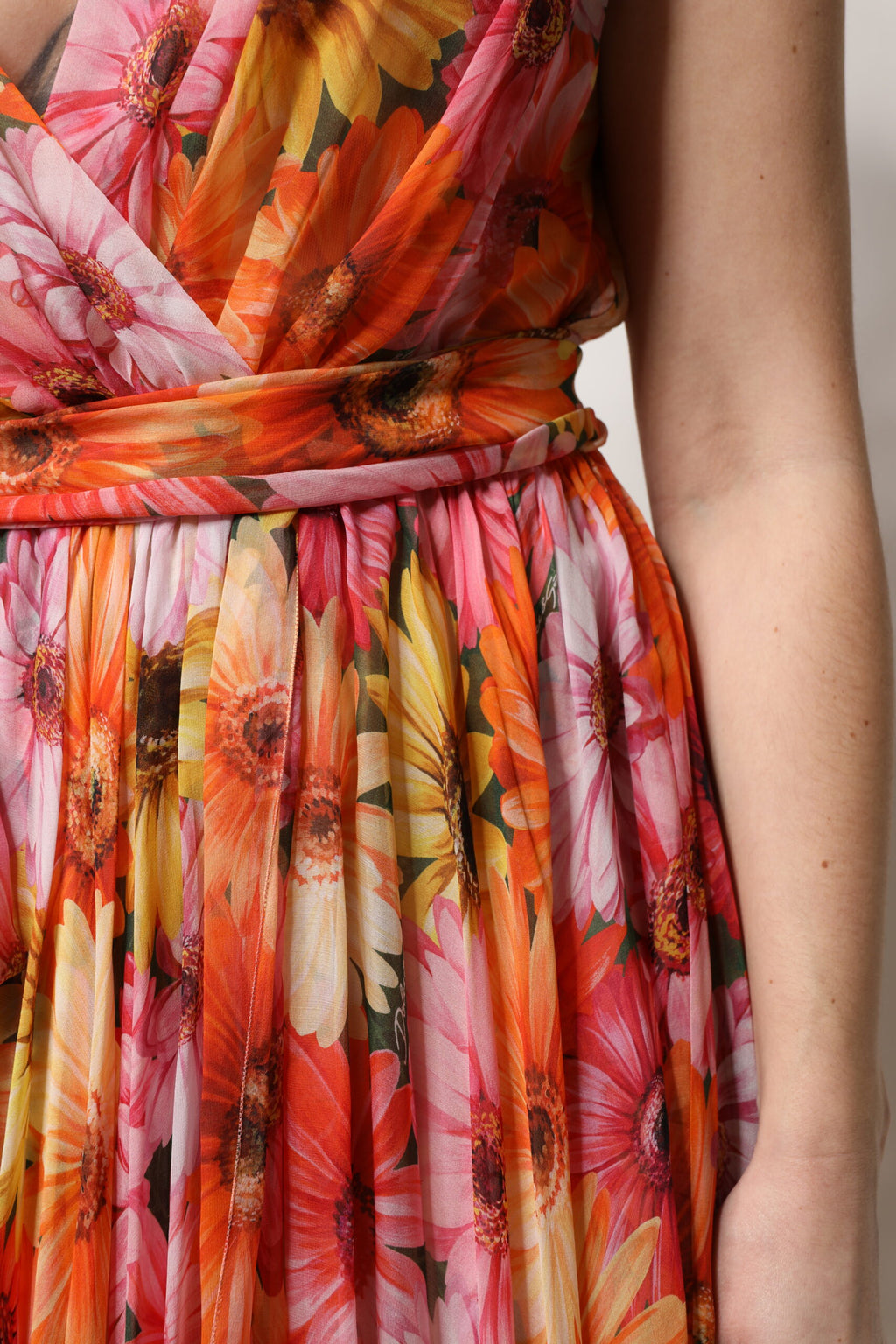 Multicolor Floral Silk V-neck Chiffon Dress