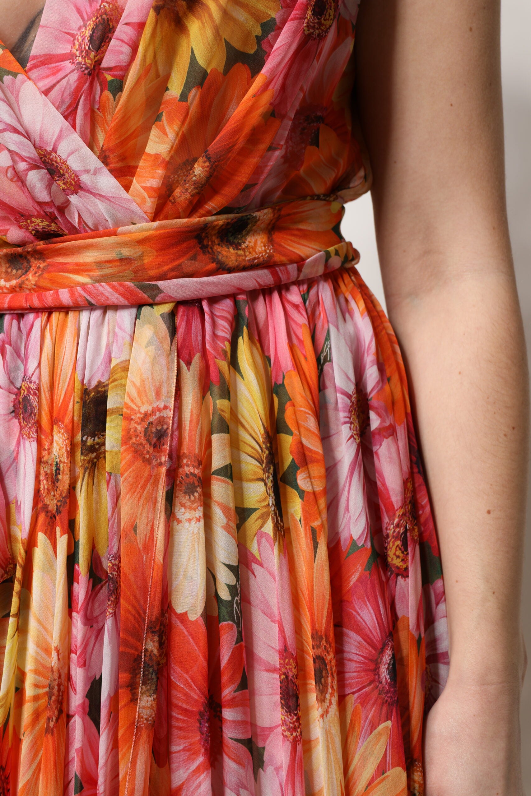 Multicolor Floral Silk V-neck Chiffon Dress