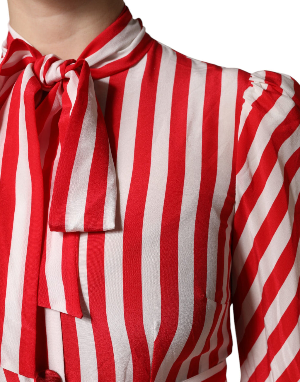 White Red Stripes Long Sleeves Midi Dress