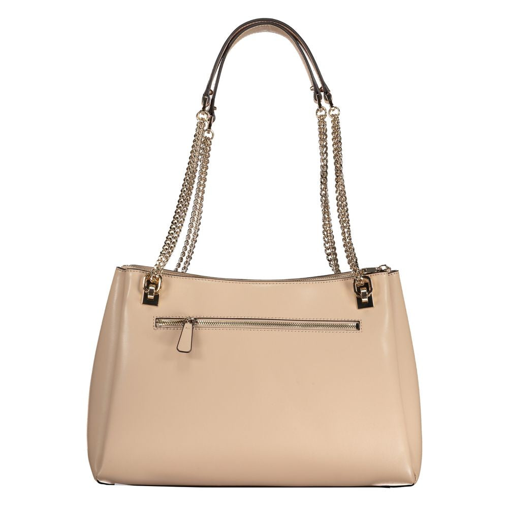 Beige Polyurethane Women Handbag