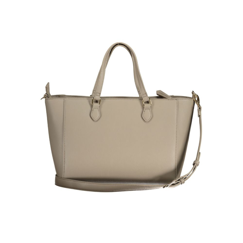 Beige Polyurethane Women Handbag