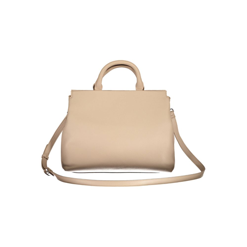 Beige Polyurethane Women Handbag