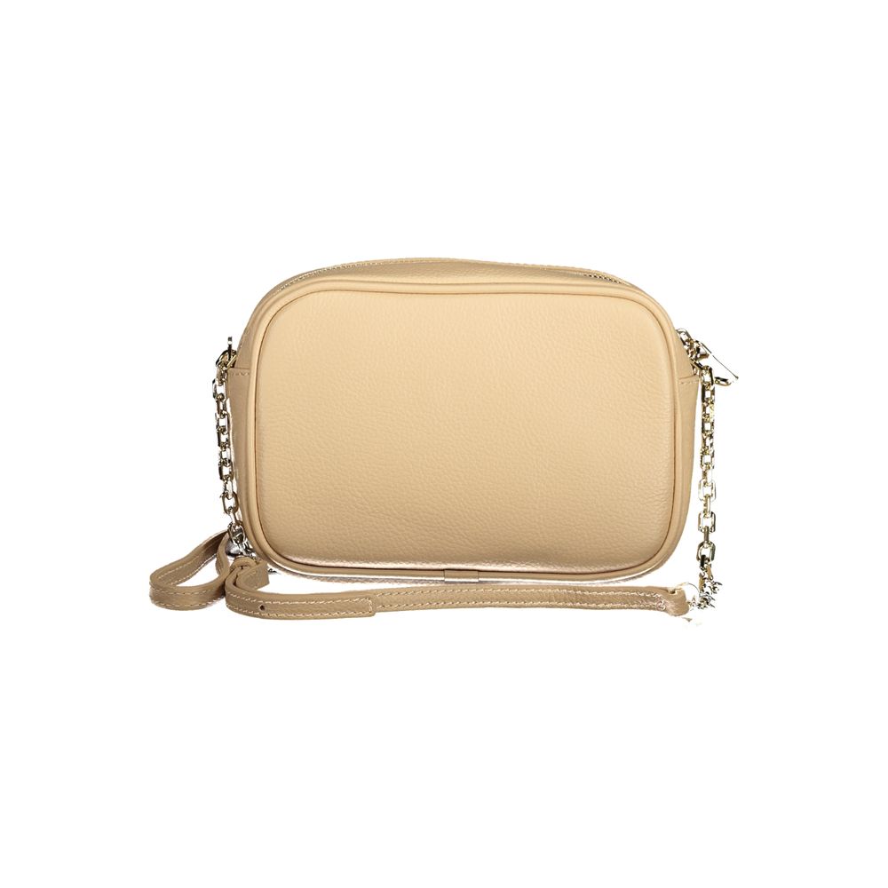 Beige Leather Women Shoulder Bag