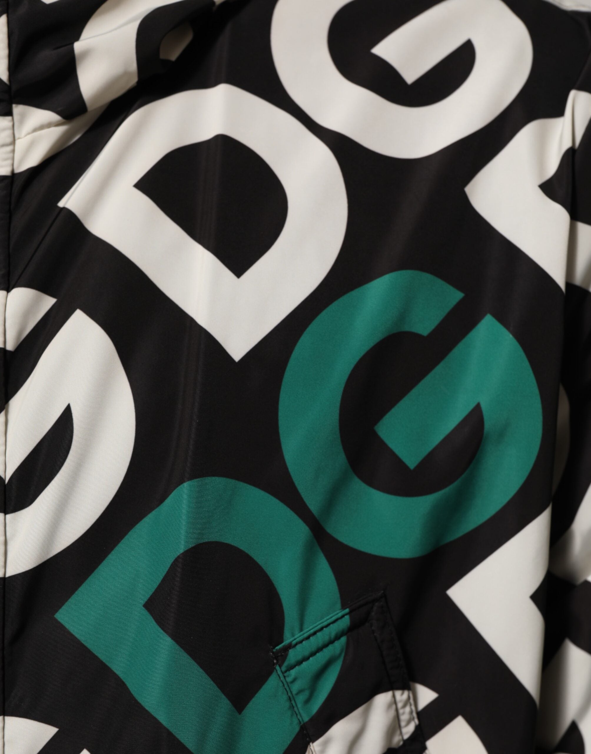 Black White Logo Print Hooded Coat Men Jacket