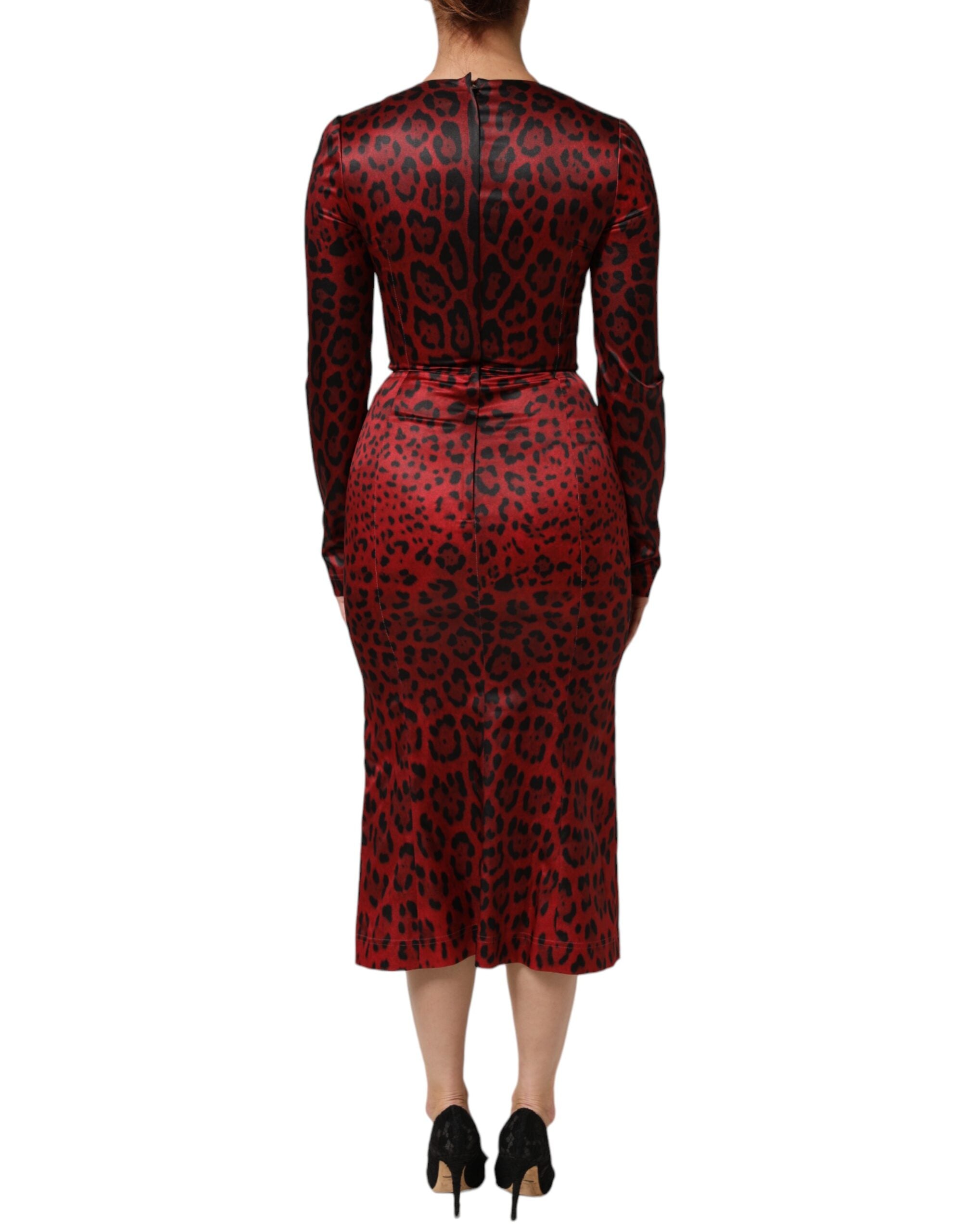 Red Leopard Sheath Long Sleeves Dress