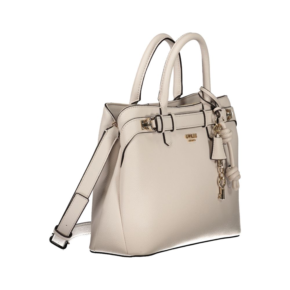 Beige Polyurethane Women Handbag